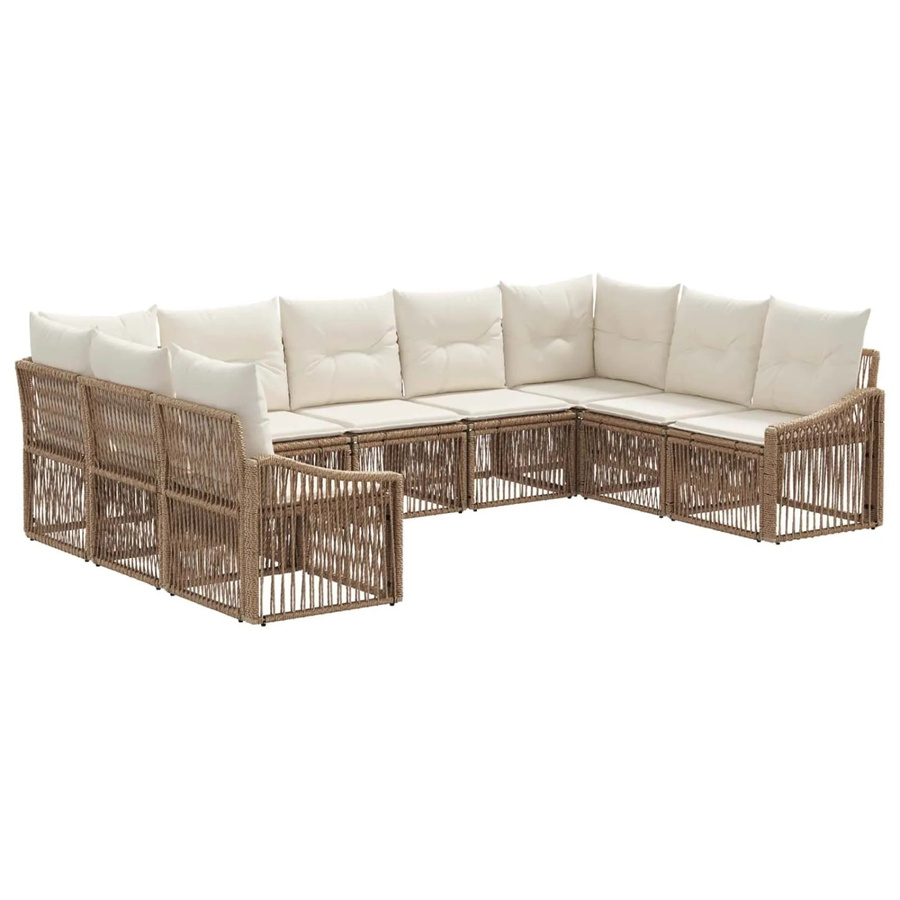 vidaXL Gartensofa-Set 9-teilig in U-Form aus Poly-Rattan und pulverbeschichtetem Stahl in Beige mit Polsterung - Bild 2