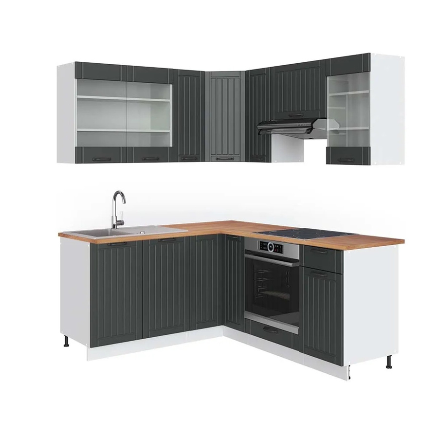 Vicco Fame-Line Eckküche im Landhausstil in Anthrazit und Weiß mit Eiche-Optik, B/T/H: 160 x 190 cm - Bild 2