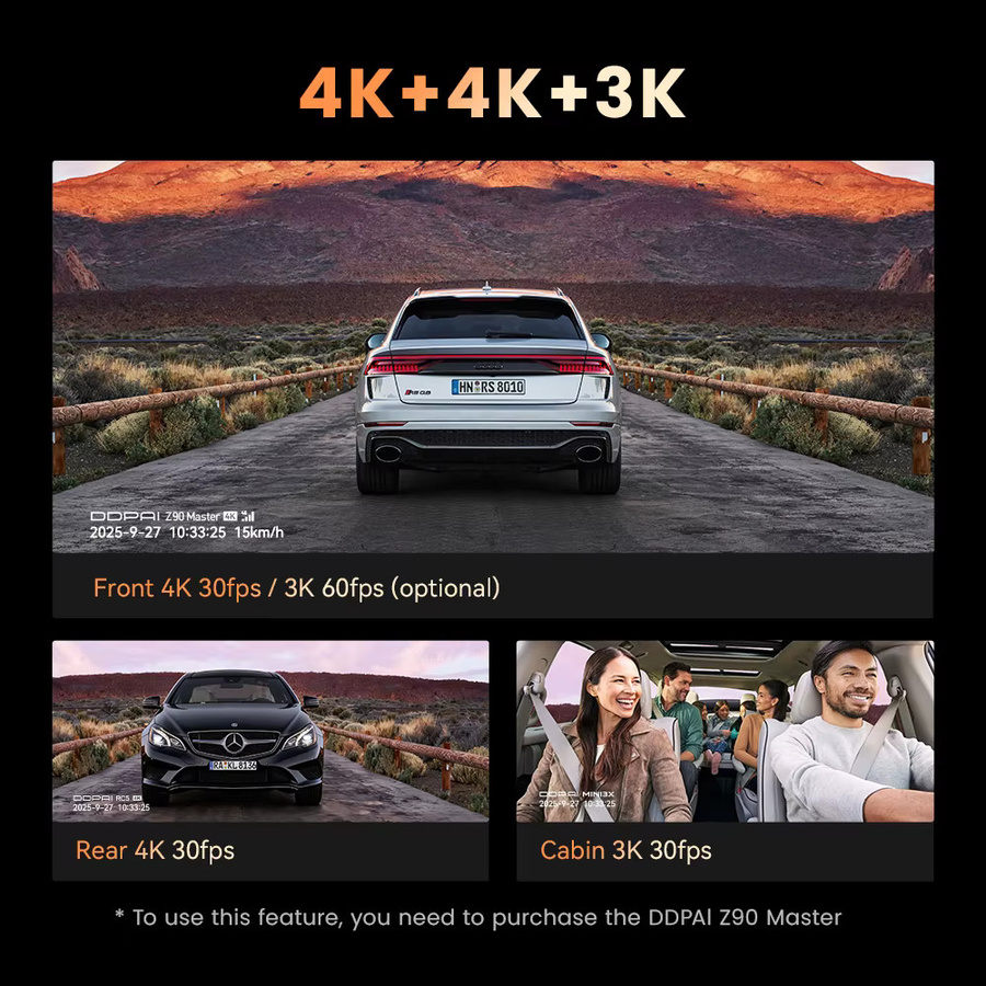 DDPAI Z90 Master Dual Dashcam mit 4K UHD Auflösung, GPS, ADAS und Parkassistent für Vorne und Hinten - Bild 2