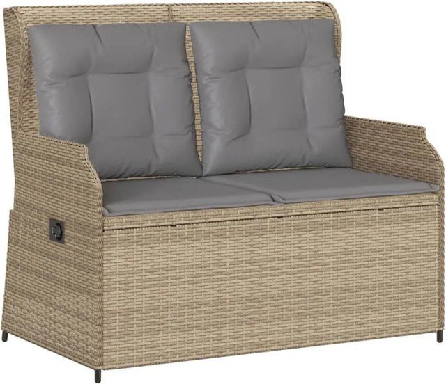 furnicato Gartenbank aus Poly Rattan mit verstellbarer Rückenlehne und Kissen, Farbe Beige, B/H/T: 110 x 67 x 95 cm - Bild 1
