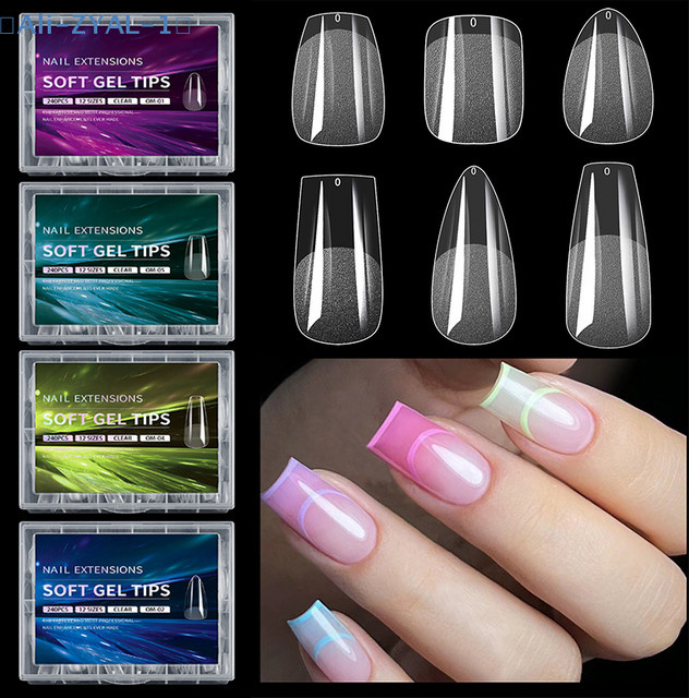 ZYAL-1 Künstliche Nagelspitzen aus Soft-Gel, Halbmatt, Mandel- und Sarg-Form - Bild 1