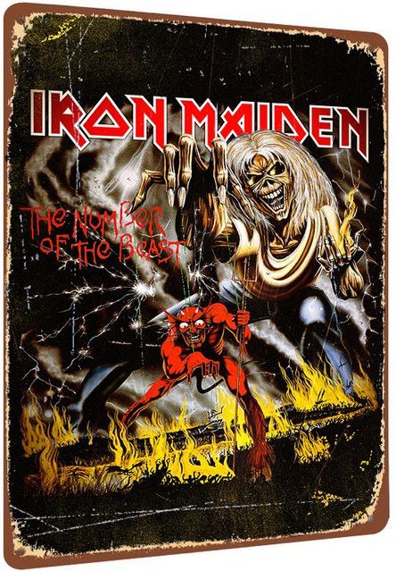 Iron Maiden The Number of the Beast Metallblechschild Vintage Wanddekoration Multicolor B: 30,0 cm, H: 20,0 cm - Bild 1