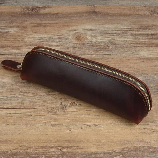 MTMA Stiftebeutel aus Vintage-Leder in Beige mit Reißverschluss, Aufbewahrungstasche für Schreibwaren und Brillen - Bild 1