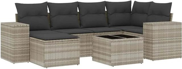 vidaXL 7-teilige Garten-Sofagarnitur in L-Form aus Polyrattan mit Kissen in Dunkelgrau-Hellgrau - Bild 1