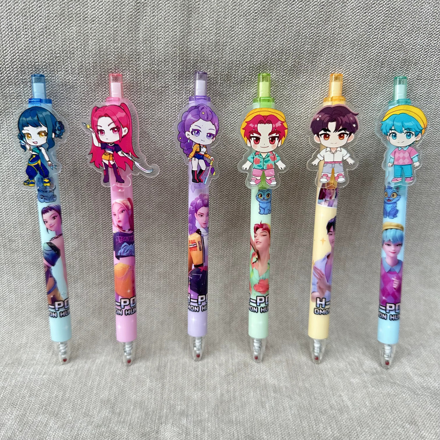 Kawaii Idol Gelstift-Set mit niedlichen Charakteraufsätzen, mehrfarbige Klick-Stifte für die Schule - Bild 2