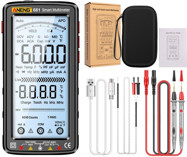 ANENG 681 Digitalmultimeter Smart Universalmessgerät mit 6000 Zählungen und NCV-Tester in Schwarz - Bild 1