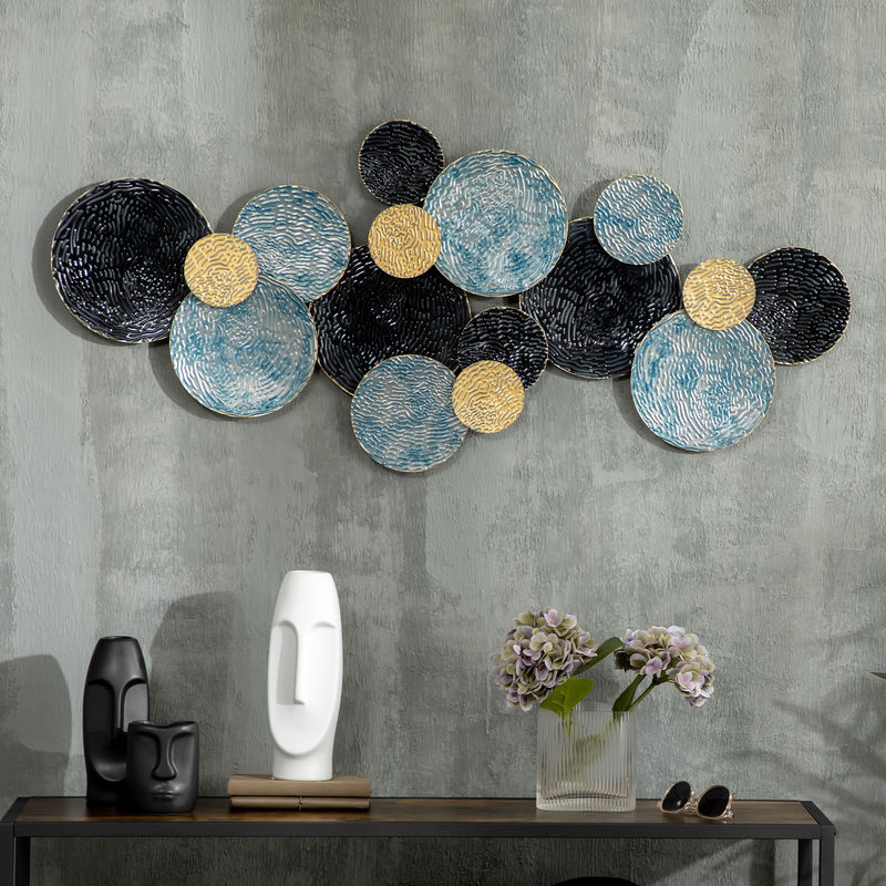 HOMCOM 3D Wandbild Metallbild Wandskulptur Moderne Abstrakte Kunst in Gold Schwarz Blau B/H: 121 x 53 cm - Bild 2