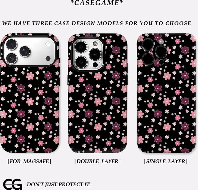 Potdemiel Pink Bloom Noir Robuste Doppelschichtige Handyhülle für iPhone 17 16 15 14 13 Pro Max Plus - Bild 1