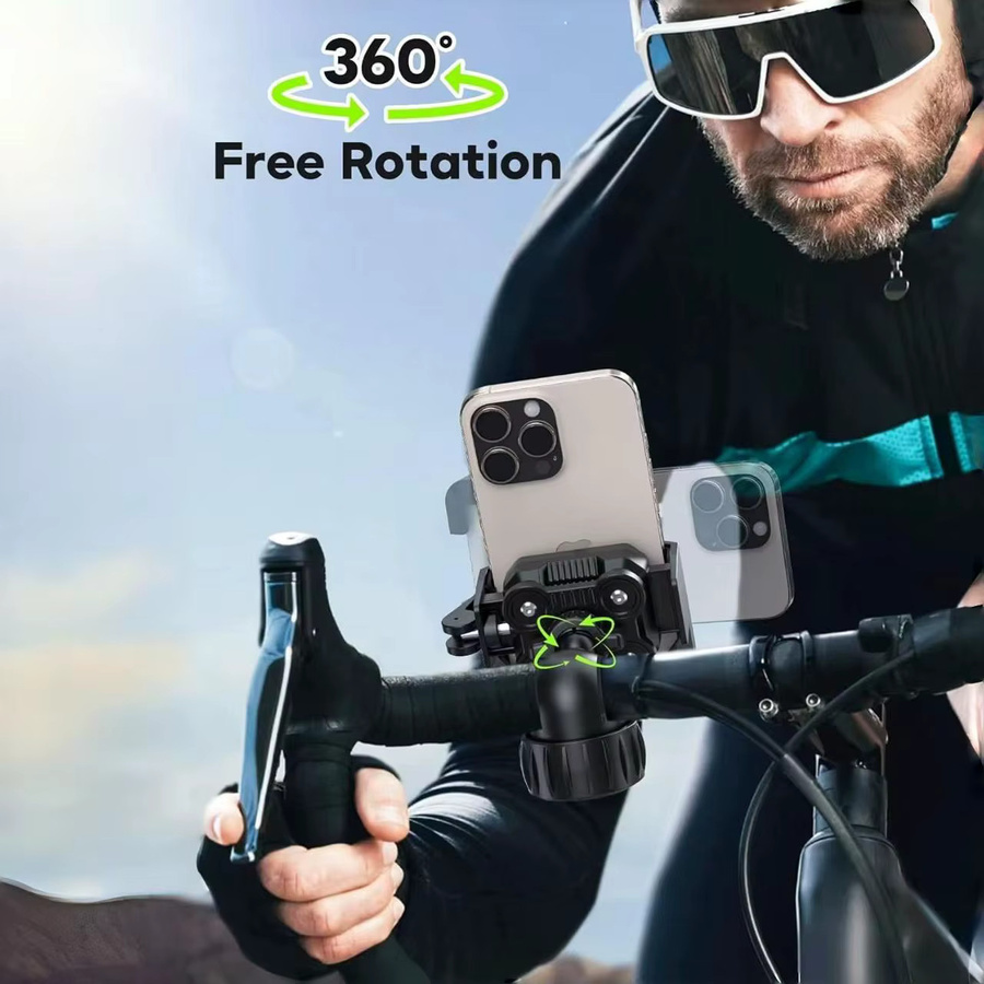 Universeller Handyhalter für Motorrad und Fahrrad mit Vibrationsdämpfer und verstellbarer Lenkerhalterung in Schwarz für iPhone und Samsung Smartphones - Bild 2
