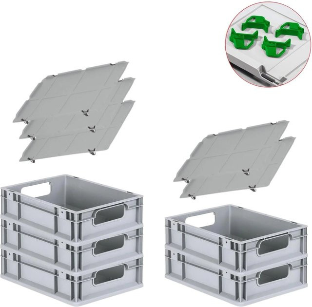 PROREGAL Spar Set 5x Eurobox Nextgen Economy mit Auflagedeckel und 4x Schiebeschnappverschlüssen in Grün, H x B x T: 12 x 30 x 40 cm, 11 Liter pro Box - Bild 1