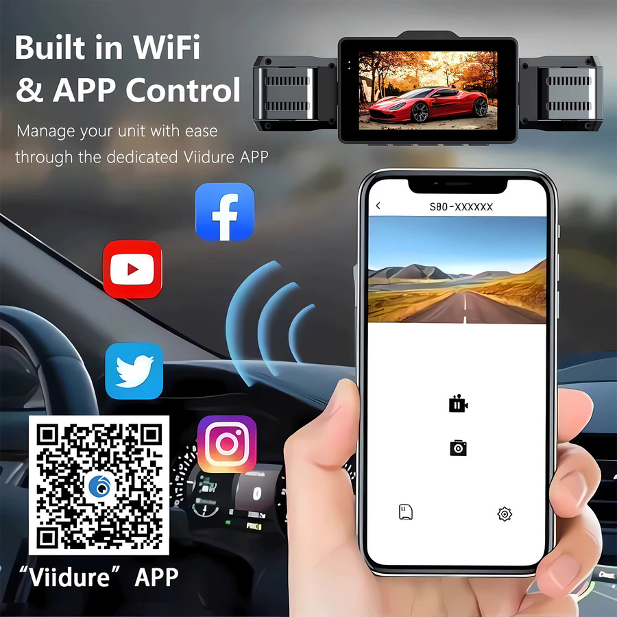 OMGO 4-Kanal Dash Cam mit 360 Grad Rundumschutz, Full HD 1080P Auto DVR mit WIFI App-Steuerung und Rückfahrkamera, Schwarz - Bild 5