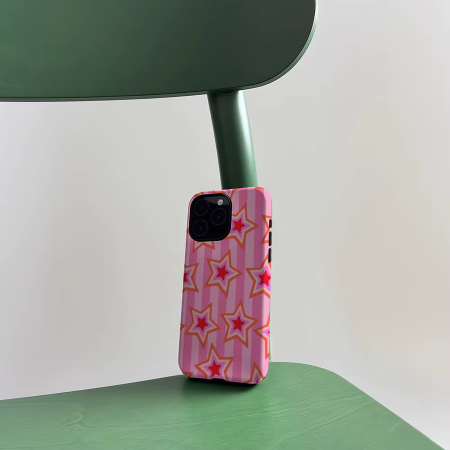 CaseLumi Matte Bumper MagSafe Hülle für iPhone 17 16 15 14 13 Pro Max mit rosa Streifen und Sternen Design in Pink - Bild 4