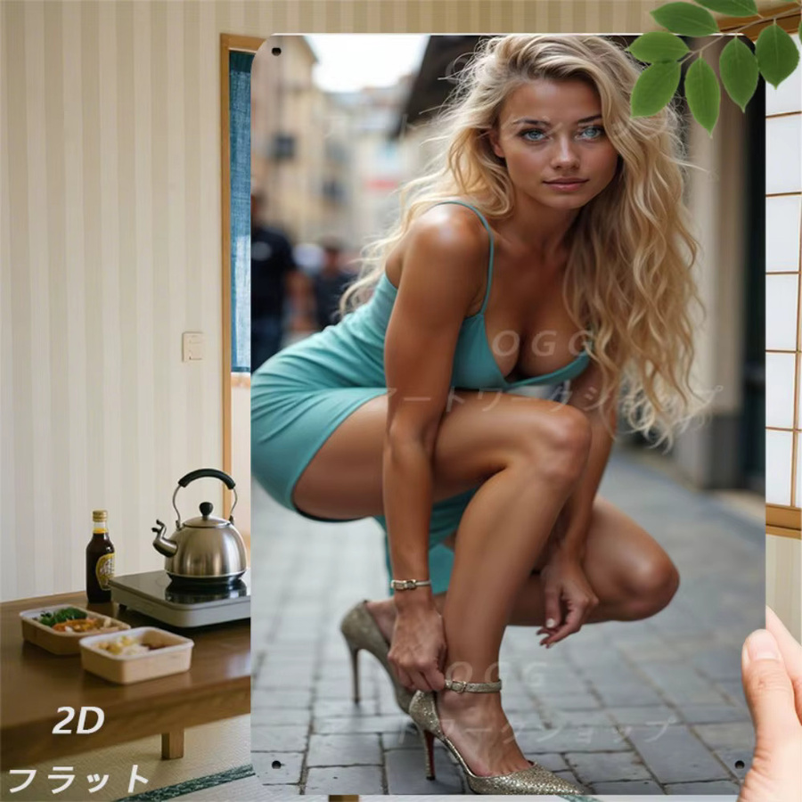 HELLOYOUNG Retro Metall-Blechschild Urban Street Fashion Deko mit Portrait einer blonden Frau, Mehrfarbig, Rechteckig - Bild 2