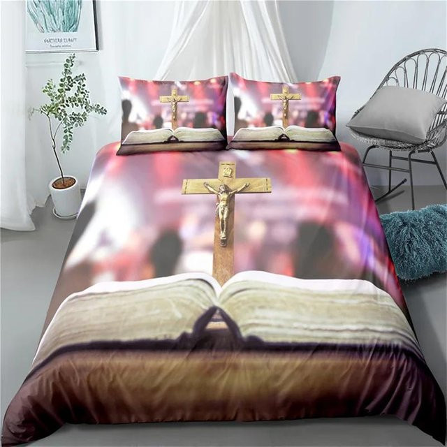 JMG Household Supplies 3D Jesus Bettwäsche-Set mit Kreuz-Motiv, 3-teilig, Polyester, Mehrfarbig, B/H: 150 x 200 cm - Bild 1