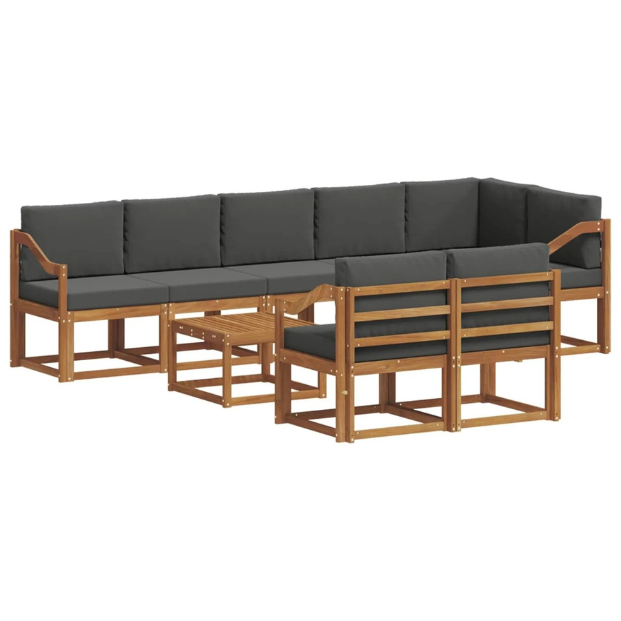 vidaXL Outdoor-Sofagarnitur aus Akazienholz mit Kissen und Couchtisch, 9-teiliges L-Shape Set, Anthrazit und Braun - Bild 2