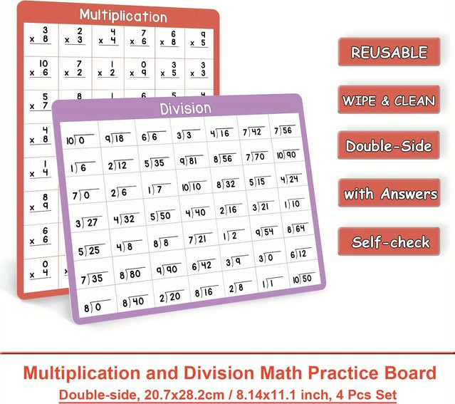 QKX Abwischbares Mathematik-Übungsplakat Zahlen 0-10 Multiplikation und Division für Kinder in Mehrfarbig - Bild 1