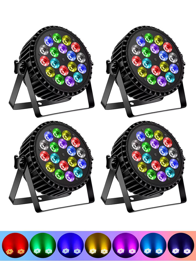 Datewink 4er Set 200W 18 LED Par-Scheinwerfer 4 IN 1 RGBW Bühnenbeleuchtung mit Regenbogeneffekt und DMX512 für DJ, Disco und Events - Bild 7