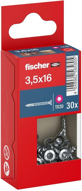 Fischer PowerFast II Senkkopf Schraube mit Torx-Antrieb und Vollgewinde aus verzinktem Stahl, Durchmesser: 3,5 mm, Länge: 16 mm, 30 Stück - Bild 1