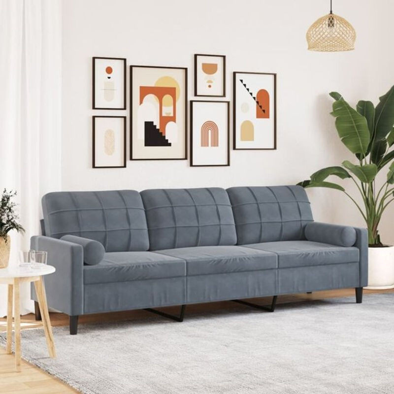 Vidaxl 3-Sitzer Sofa aus Samt in Anthrazit mit Zierkissen, Breite: 226 cm - Bild 1