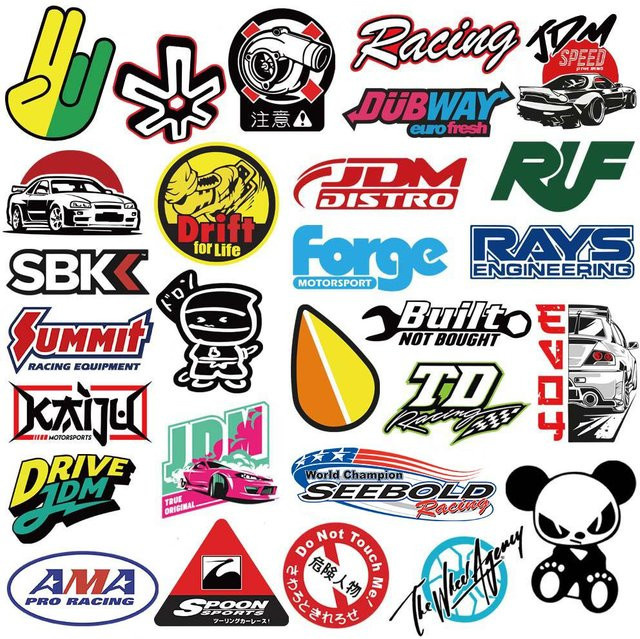 100 Stück JDM Rennwagen Aufkleber Set von Binchi Outdoor Product, wasserfeste Decals in Multicolour für Laptop, Skateboard, Helm und Motorrad - Bild 1