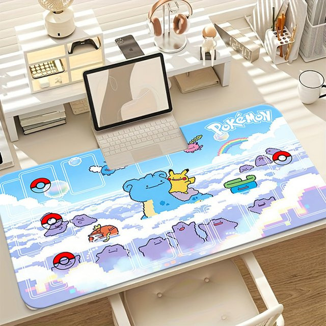 Potdemiel Gaming-Mauspad Pikachu & Ditto Pixel Art Wolken-Himmel, bunte Anime Schreibtischunterlage und rutschfeste Tastaturunterlage - Bild 1
