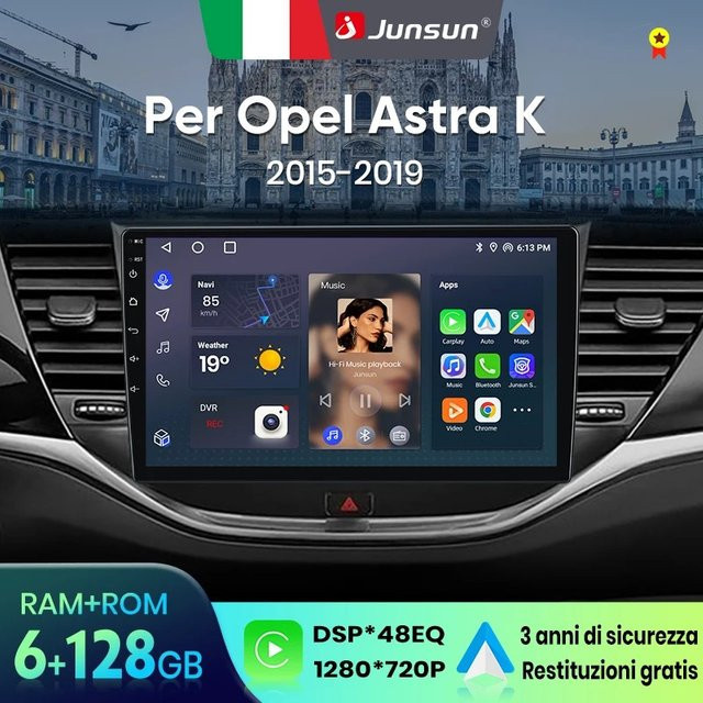 Junsun Android 13 Autoradio für Opel Astra K 2015-2019 mit 9 Zoll Display, 4GB RAM, 64GB Speicher, GPS, Bluetooth, Carplay und Rückfahrkamera Unterstützung, Schwarz - Bild 1