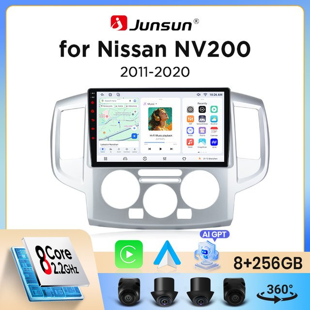 Junsun Wireless CarPlay Android Auto Autoradio für Nissan NV200 / Evalia (M20) 2009-2021 in Schwarz mit GPS, WiFi, Bluetooth und IPS-Touchscreen - Bild 1