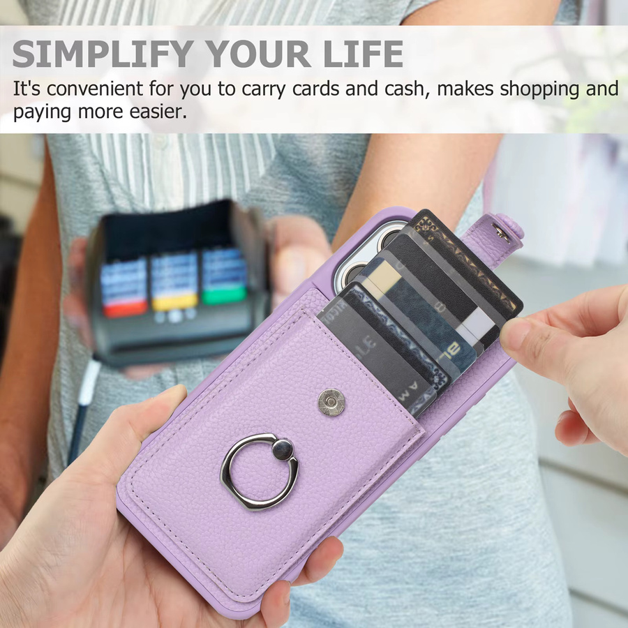 Aierkeba Leder Handyhülle mit Brieftaschenfunktion und Ringhalterung für iPhone 16 17 15 14 13 12 11 Pro Max Plus in Rot und Lila - Bild 3