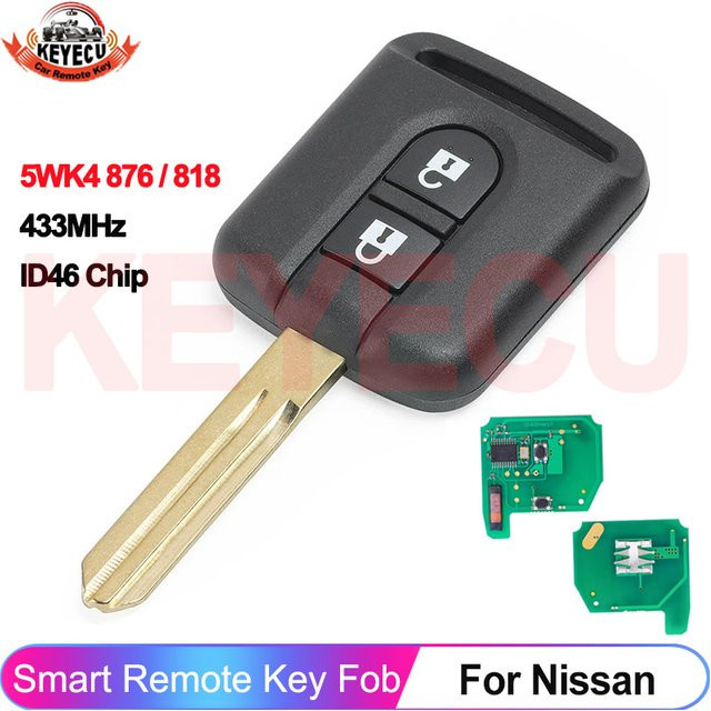Smart 5WK4 876/818 Ersatzschlüssel mit 2 Tasten und PCF7946A ID46 Chip für Nissan Elgrand X-TRAIL Qashqai Navara Micra Note NV200 in Schwarz - Bild 1
