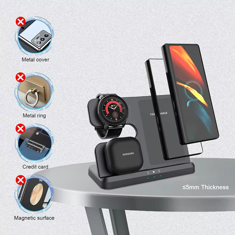 VIKEFON 3-in-1 Kabelloses Ladegerät in Schwarz für Samsung Galaxy S26 S25 Fold, Galaxy Watch 6 4 Pro Active 3/2 und Galaxy Buds - Bild 4