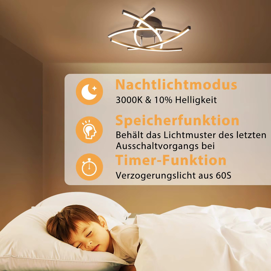 Moderne LED Deckenleuchte von Nettlife in Schwarz mit 32W, dimmbar und mit integrierter LED für Wohnzimmer und Küche - Bild 5