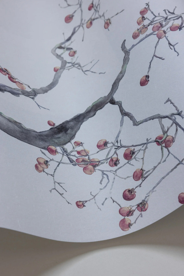 Cole & Son Tapete Persimmon Kaki in Silber mit floralem und botanischem Design - Bild 1