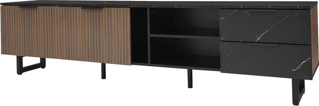 okwish TV Schrank mit LED Beleuchtung in Schwarz mit Türen und Schubladen für dein Wohnzimmer B/T/H: 200 x 38 x 50 cm - Bild 1