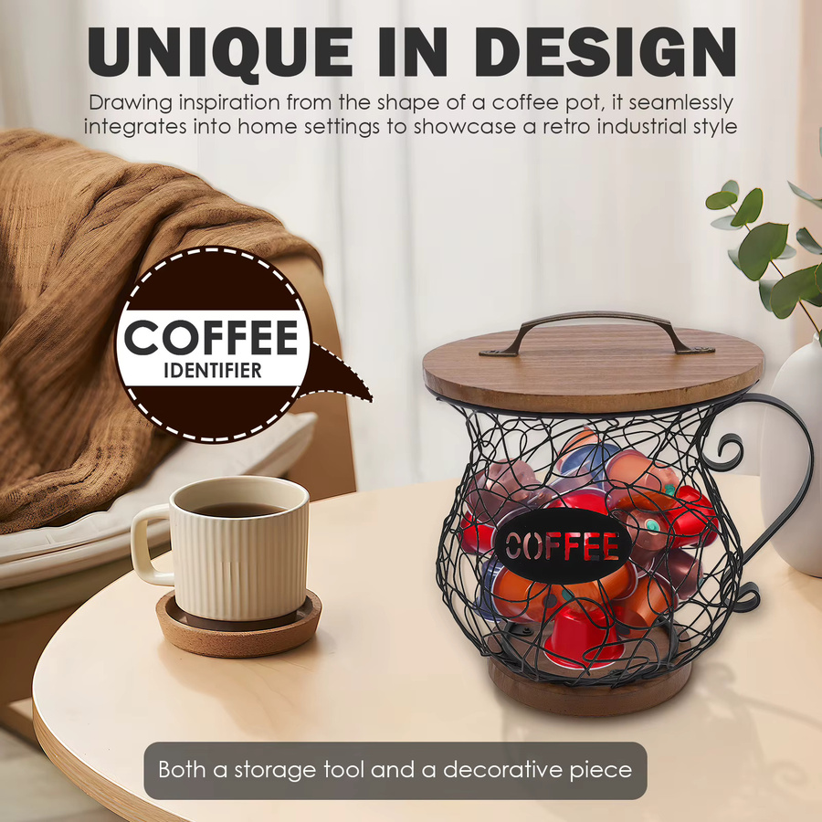 Kaffeekapselhalter aus Metall mit Deckel in Schwarz zur Aufbewahrung von Kaffeepads für Küche und Büro - Bild 5