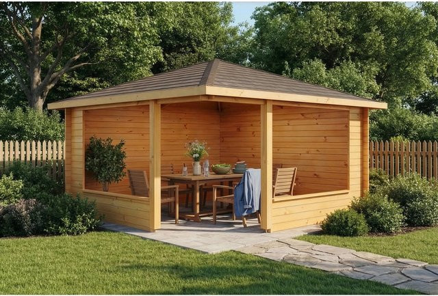 Alpholz 5-Eck Gartenlaube Maik-40 in Braun, imprägniertes Holz mit Spitzdach, B/T: 425 x 425 cm, Höhe: 215 cm - Bild 1