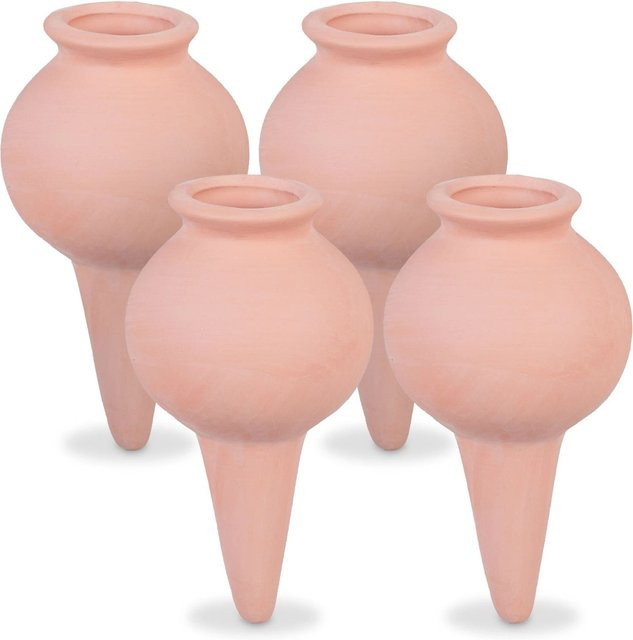 Relaxdays Bewässerungskegel aus Keramik im 4er Set, Terrakotta, Volumen: 100 ml, Höhe: 12 cm, Breite: 6 cm - Bild 1