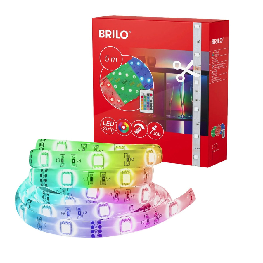 Brilo RGB LED-Strip mit USB-Anschluss, dimmbar mit Fernbedienung, Multicolor und Weiß, Länge: 5 m - Bild 2