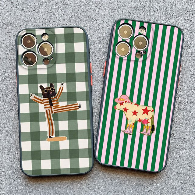 Clespruce Handyhülle mit grün-weißem Karomuster und Tier-Design für iPhone 11 bis iPhone 17 Pro Max - Bild 1