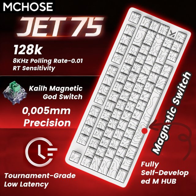 MCHOSE Jet 75 Gaming-Tastatur in Weiß mit Hall-Effekt Magnetschaltern, Hot-Swap und RGB-Beleuchtung - Bild 1