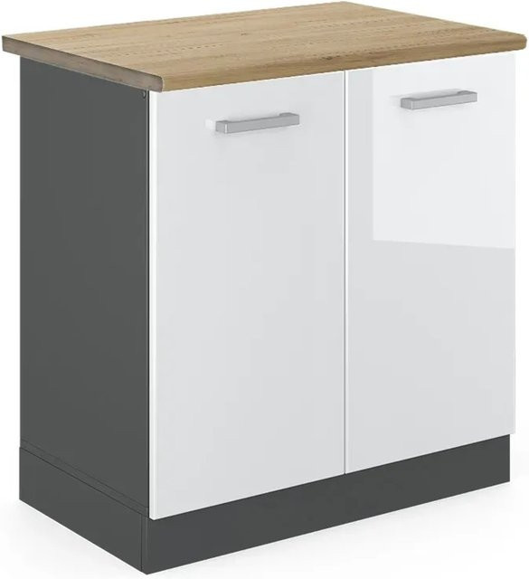 Vicco Spülenunterschrank R-Line in Weiß Hochglanz und Anthrazit mit Eiche-Optik, B/T/H: 80 x 60 x 81,6 cm - Bild 1