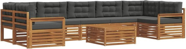 vidaXL Outdoor-Sofagarnitur 8-teilig aus Massivholz Akazie in Natur und Anthrazit mit Polsterkissen und L-Form - Bild 1