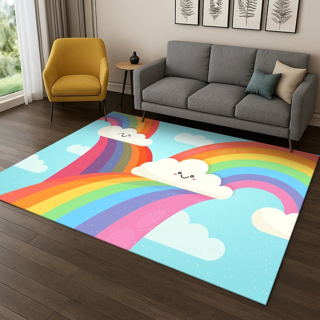 Faviora Regenbogen-Cartoon-Teppich für Kinder, rutschfest, Mehrfarbig, B/T: 60 x 40 cm - Bild 1
