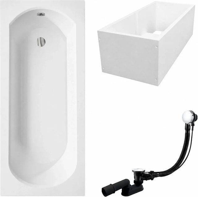 KOLMAN Badewanne Rechteck aus Acryl in Weiß inklusive Wannenträger, Ablauf und Füßen, B/T: 160 x 75 cm - Bild 1