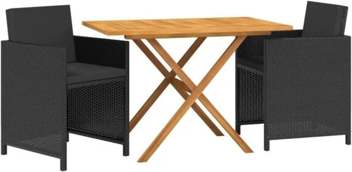 3-teilige Garten-Essgruppe vidaxl in Schwarz mit Kissen im rustikalen Design aus Holz und Metall - Bild 1