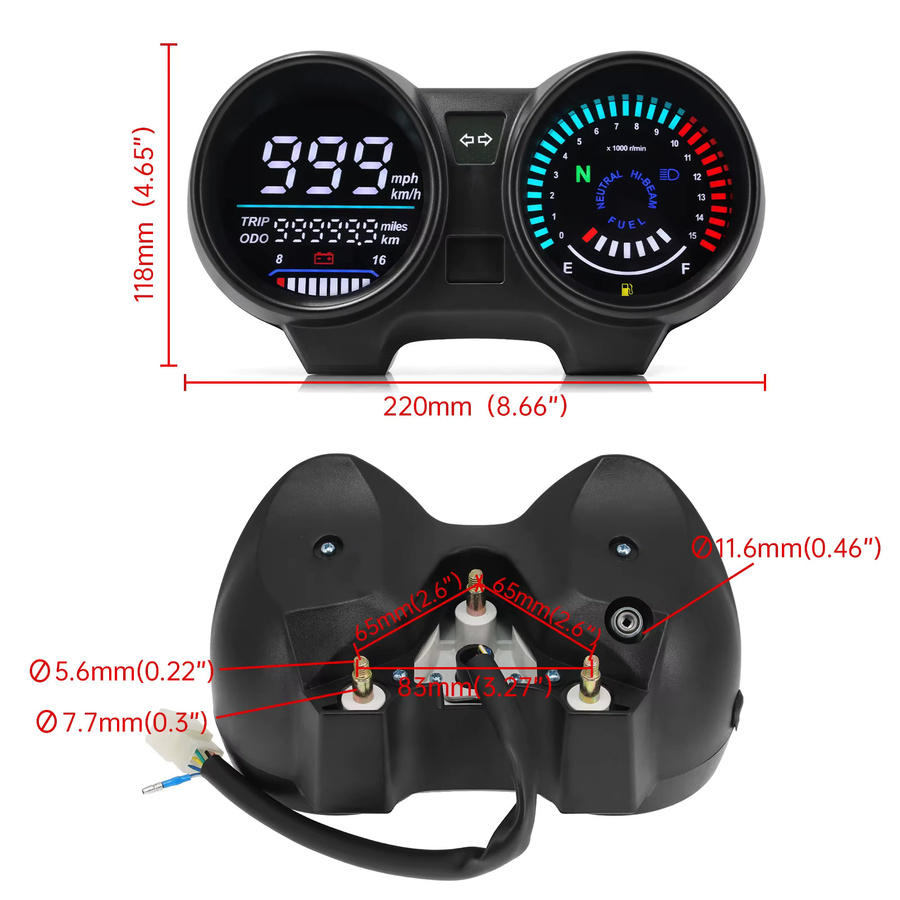 MAIMEIMI LED Digital Dashboard Motorrad Tachometer RPM Meter in Schwarz für Honda CG 125, TITAN 150, CG 150 und Fan 150 - Bild 4