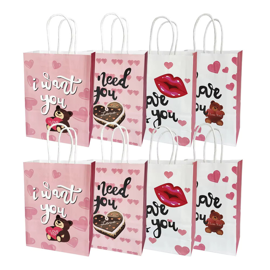 4 Stück Geschenktüten mit Herz-Motiv aus Kraftpapier in Pink für Valentinstag, Geburtstag oder Hochzeit - Bild 2