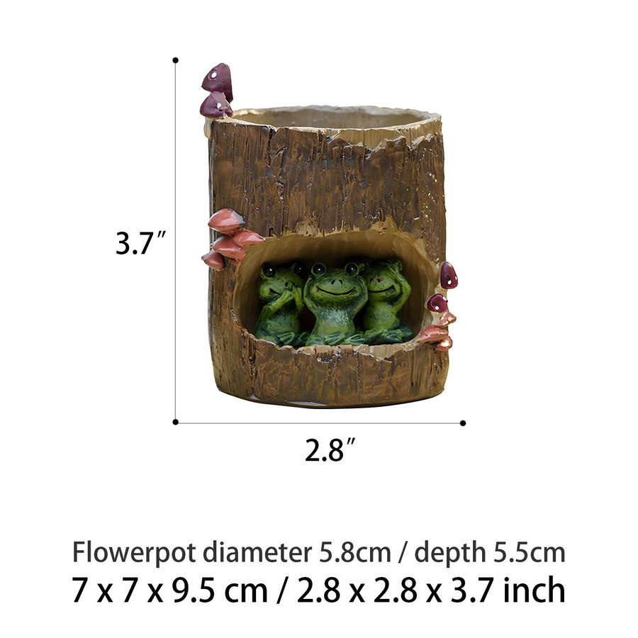 Tooarts Baumstumpf-Sukkulenten-Blumentopf im Cartoon-Pastoral-Stil aus Harz in Grau und Braun - Bild 3