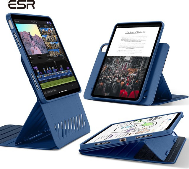 ESR Abnehmbare Magnetische Schutzhülle für iPad Air 11/13 und iPad Pro 12.9/11 mit verstellbarem Winkel in Blau und Lila - Bild 1