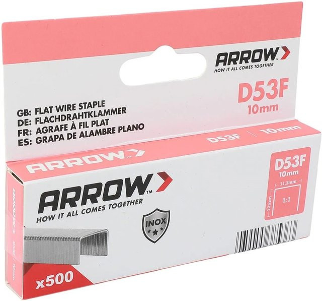 Arrow Klammer D53F aus Edelstahl in Silber, Länge: 10 mm, 500 Stück - Bild 1