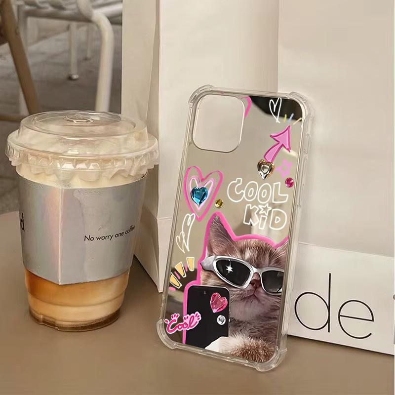 Transparente Handyhülle mit Sonnenbrille und Katzenspiegel aus Acryl für iPhone Modelle - Bild 2